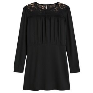 Michael Kors Women's Black Shift Dress 10 Long Sleeve Lace Yoke Elegant Lq